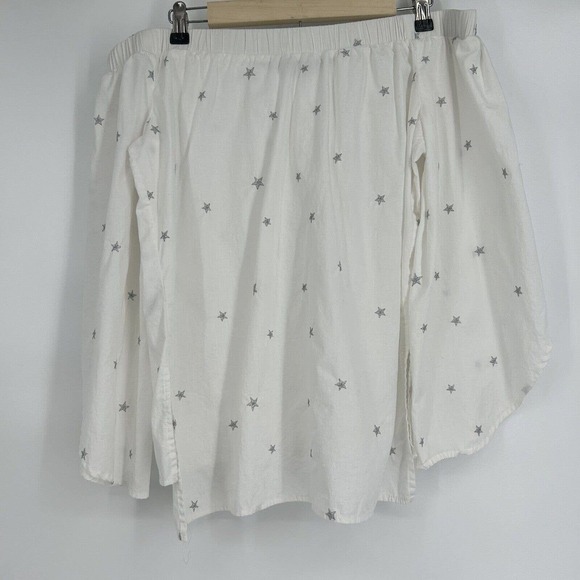 Lucky Brand Off The Shoulder Top White Silver Star Embroidered Button Up Size M - Picture 7 of 11